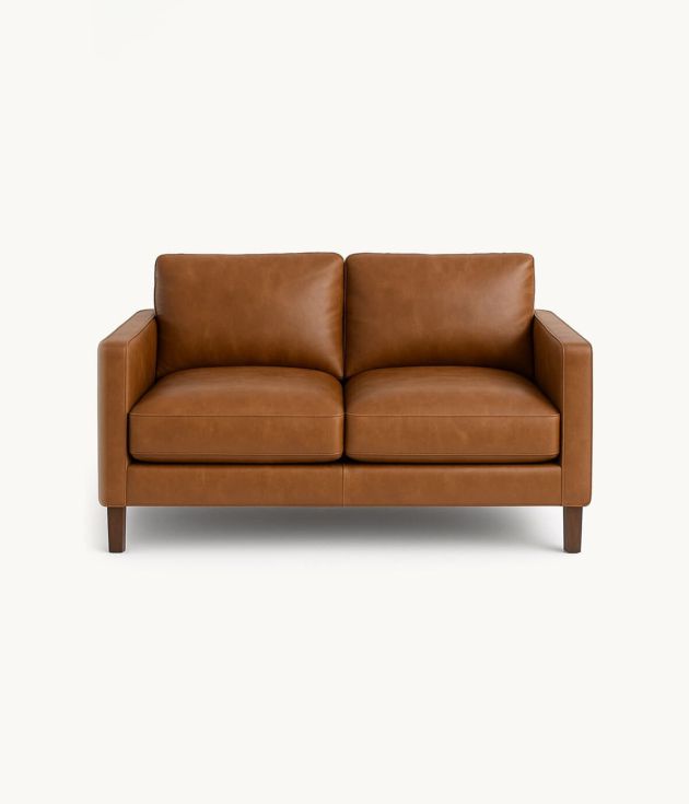 Modern tan leather loveseat